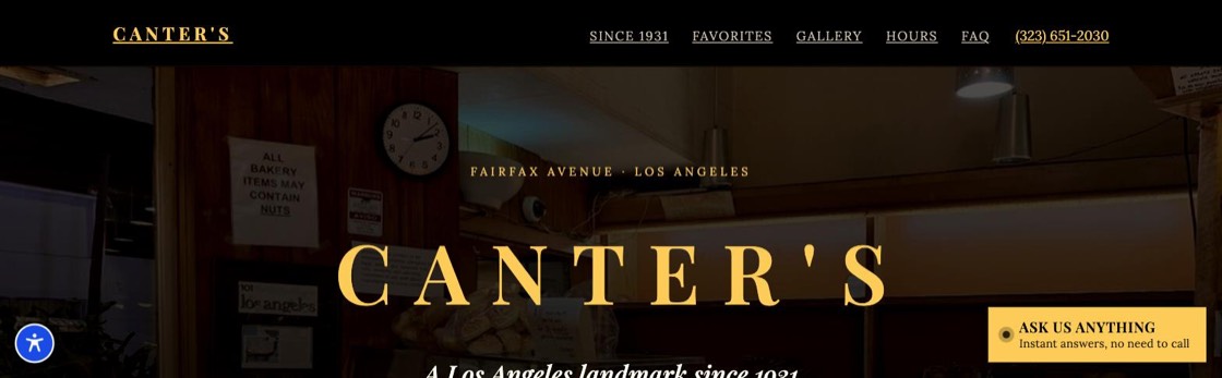 Homepage of the Canter's Deli concept site built by GuestAI