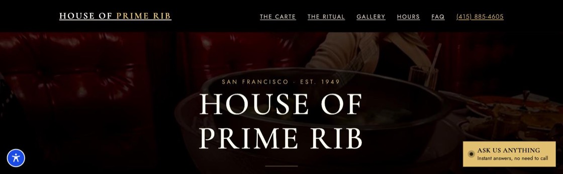 Homepage of the House of Prime Rib concept site built by GuestAI